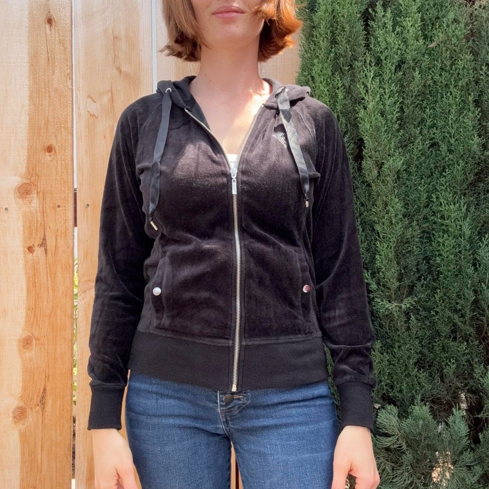 Guess Black Velour Zip-Up Jacket